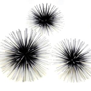 MCM Retro Antiqued Silver Starburst Metal Wall Sculpture Art (set of 3)
